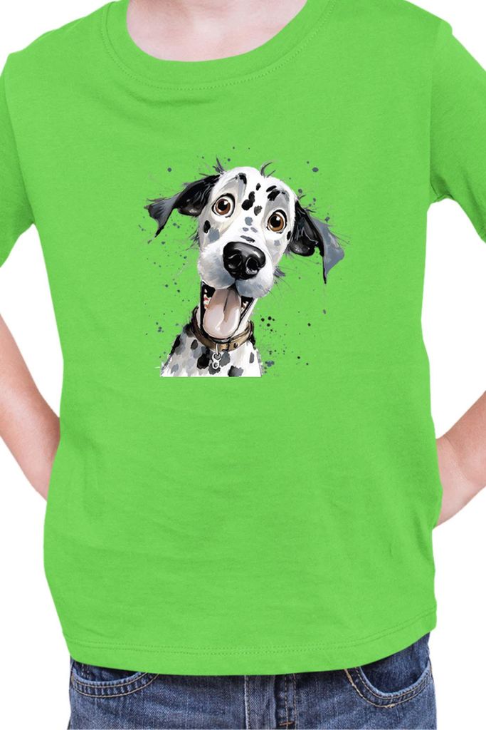 Kinder T-Shirt Funny Dogs Breeds Dalmatian Dog Breed, 3-4 Jahr - 104 / Lime
