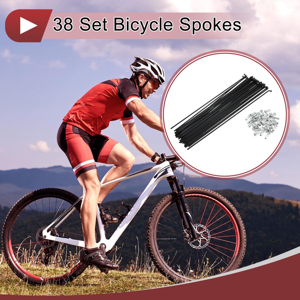 38 Set 13G Fahrradspeichen 216mm Fahrradfelgenspeichen Kohlenstoffstahl Schwarz