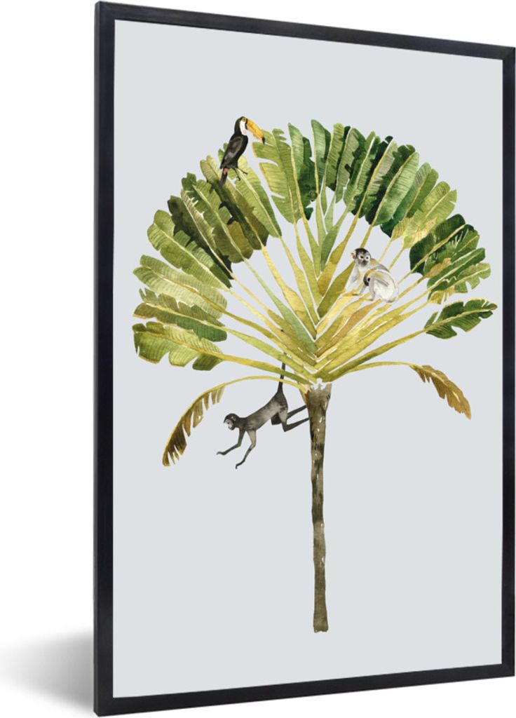 MuchoWow Gerahmtes Poster Dschungel - Palme - Vogel 20x30 cm - Poster mit Schwarzem Bilderrahmen Wandposter Rahmen Foto Bilder - Drucken - Bilder...