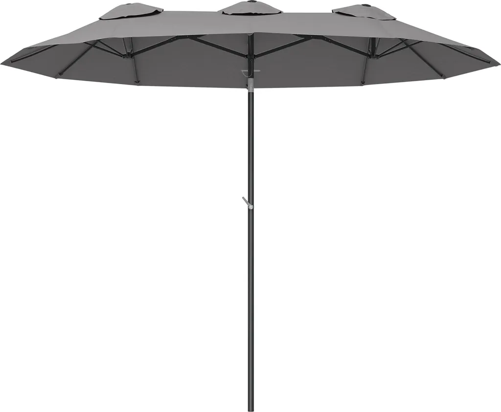 Parasol double XXL anti-UV gris 295 cm pour ombrager une grande terrasse