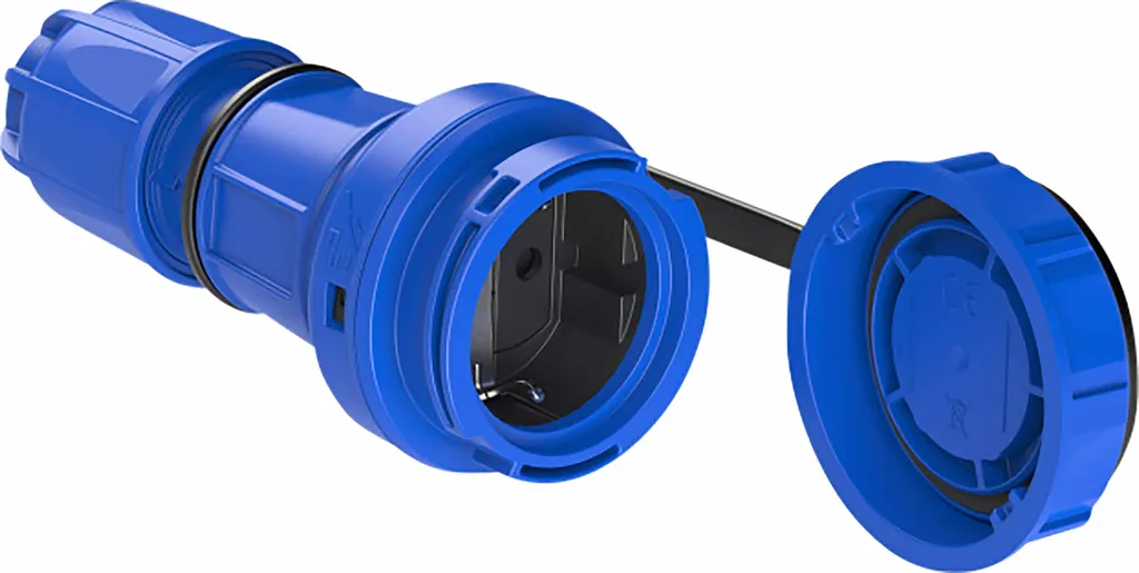 Prise femelle étanche IP68 Nautilus PCE pour extérieur avec clapet bleu