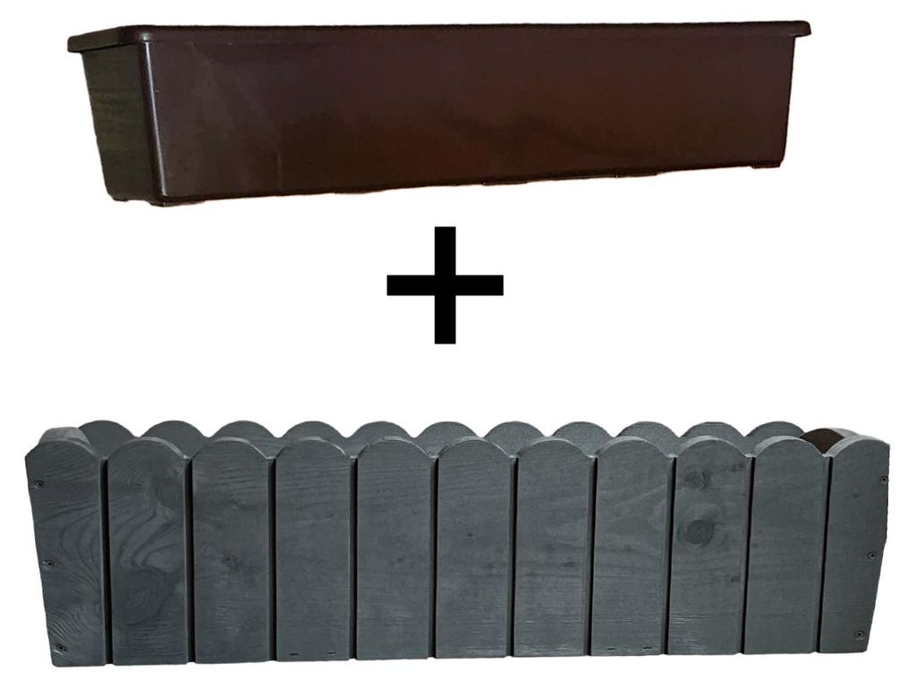 Blumentopf aus Holz gefräst 65cm anthrazit rechteckiger Blumenkasten
