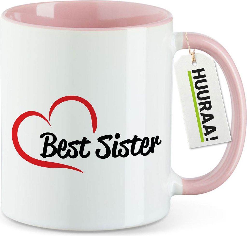 Huuraa Kaffeetasse Best Sister Heart 330ml Rosa Keramik Kaffeebecher Geschenkidee