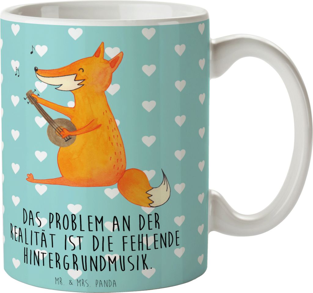 Mr. & Mrs. Panda Pott Fuchs Gitarre - Türkis Pastell - Geschenk, Trinkbecher, Bedruckte Tasse, Teetasse, Kaffeetasse, Lagerfeuer, Becher, Musik Sp...