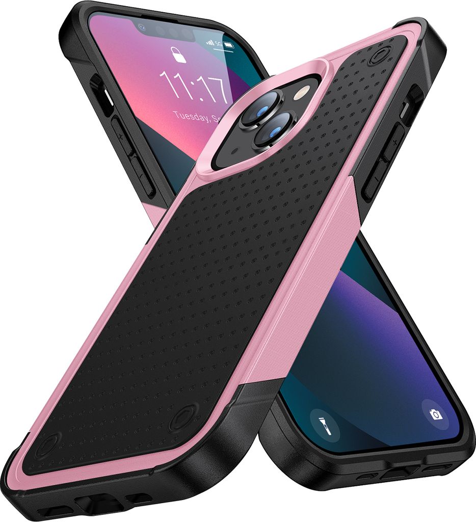 Für iPhone 14 /iPhone 13 Hülle Militärqualität Stoßfest Hybrid 2 in 1 Hart PC Weich TPU Handyhülle Pink Schwarz
