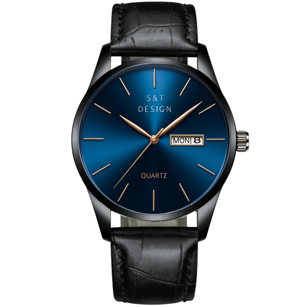 Herren Armbanduhr Quarz Analog mit Datum & Wochentag