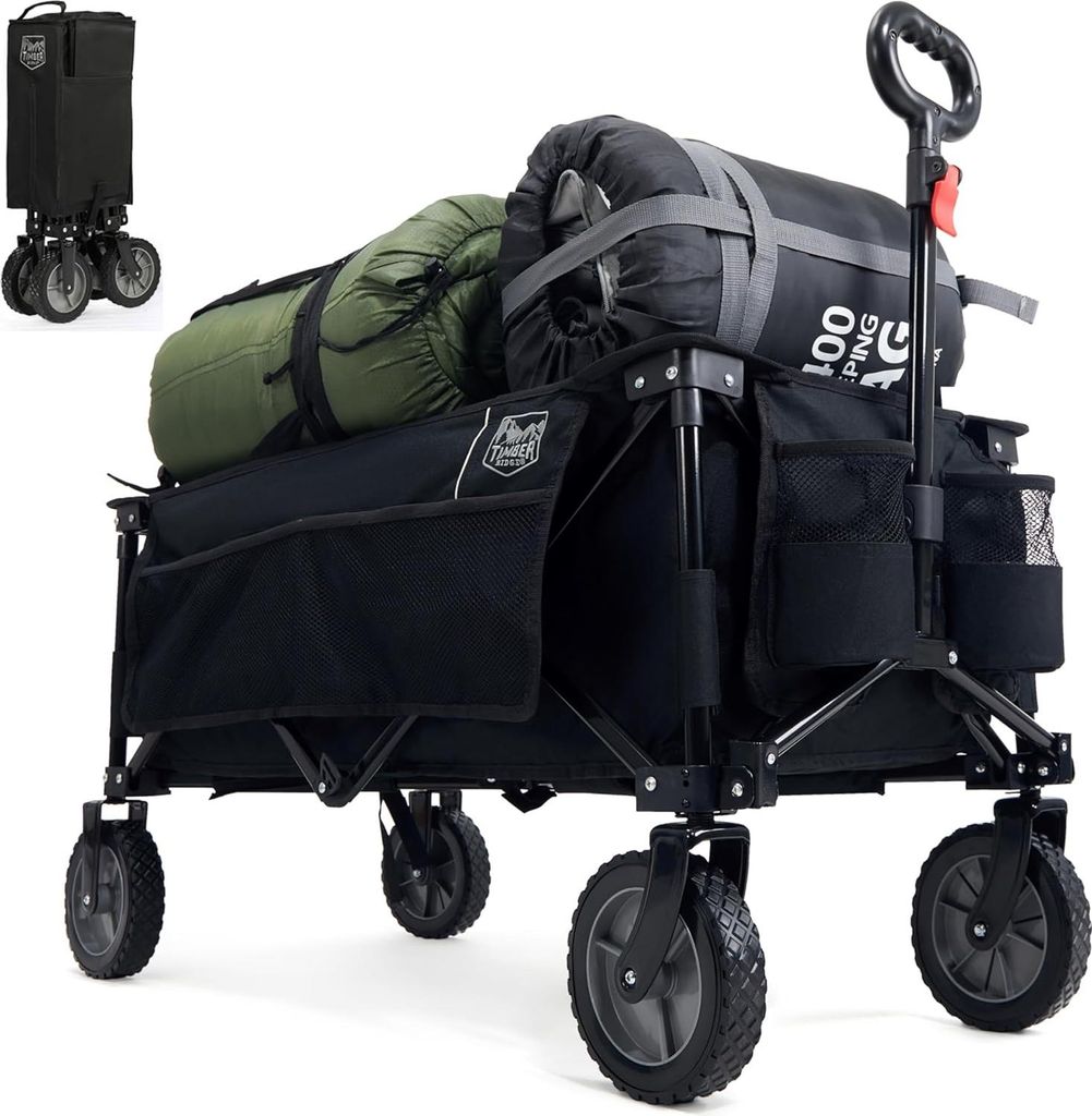 Bolderkar XXL-Format faltbarer Strandwagen mit Seitentasche und Becherhalter - 100 kg Tragfähigkeit