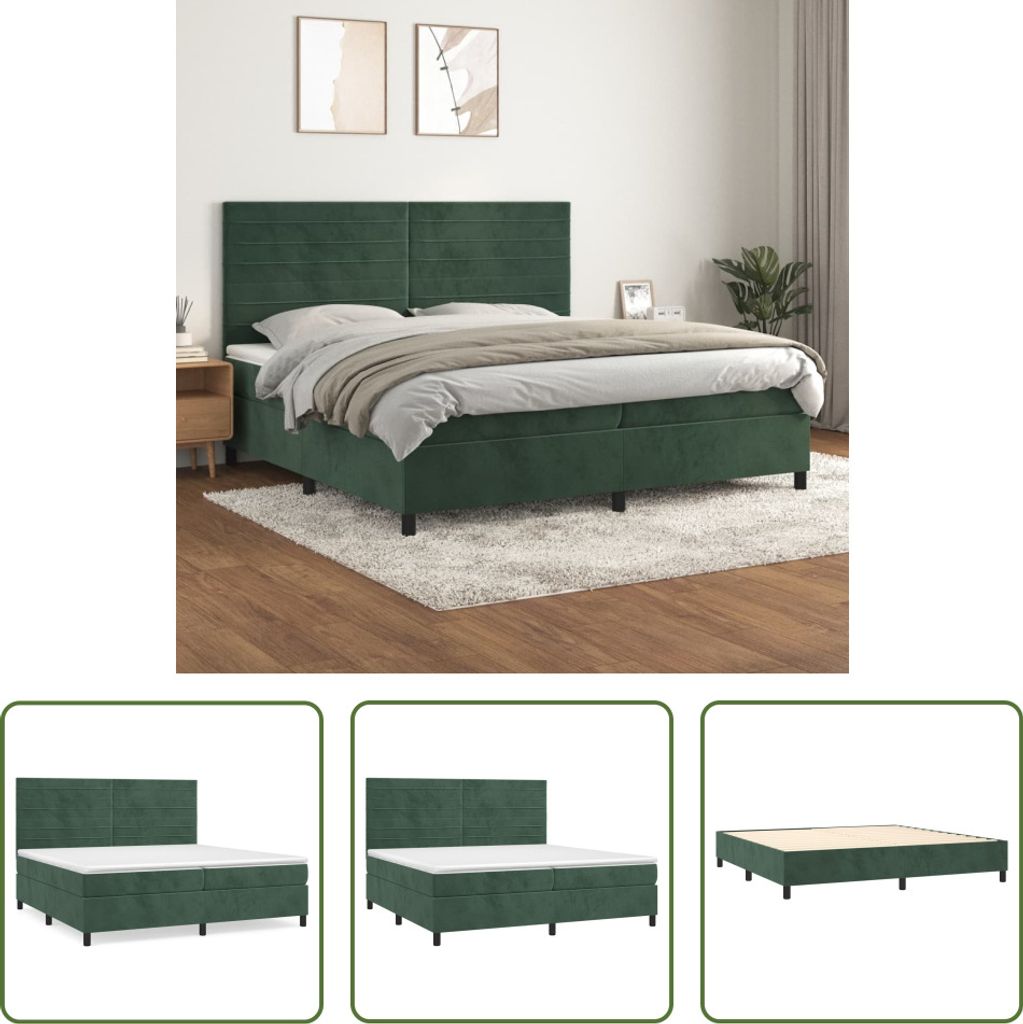 The Living Store Boxspringbett mit Matratze Dunkelgrün 200x200 cm Samt