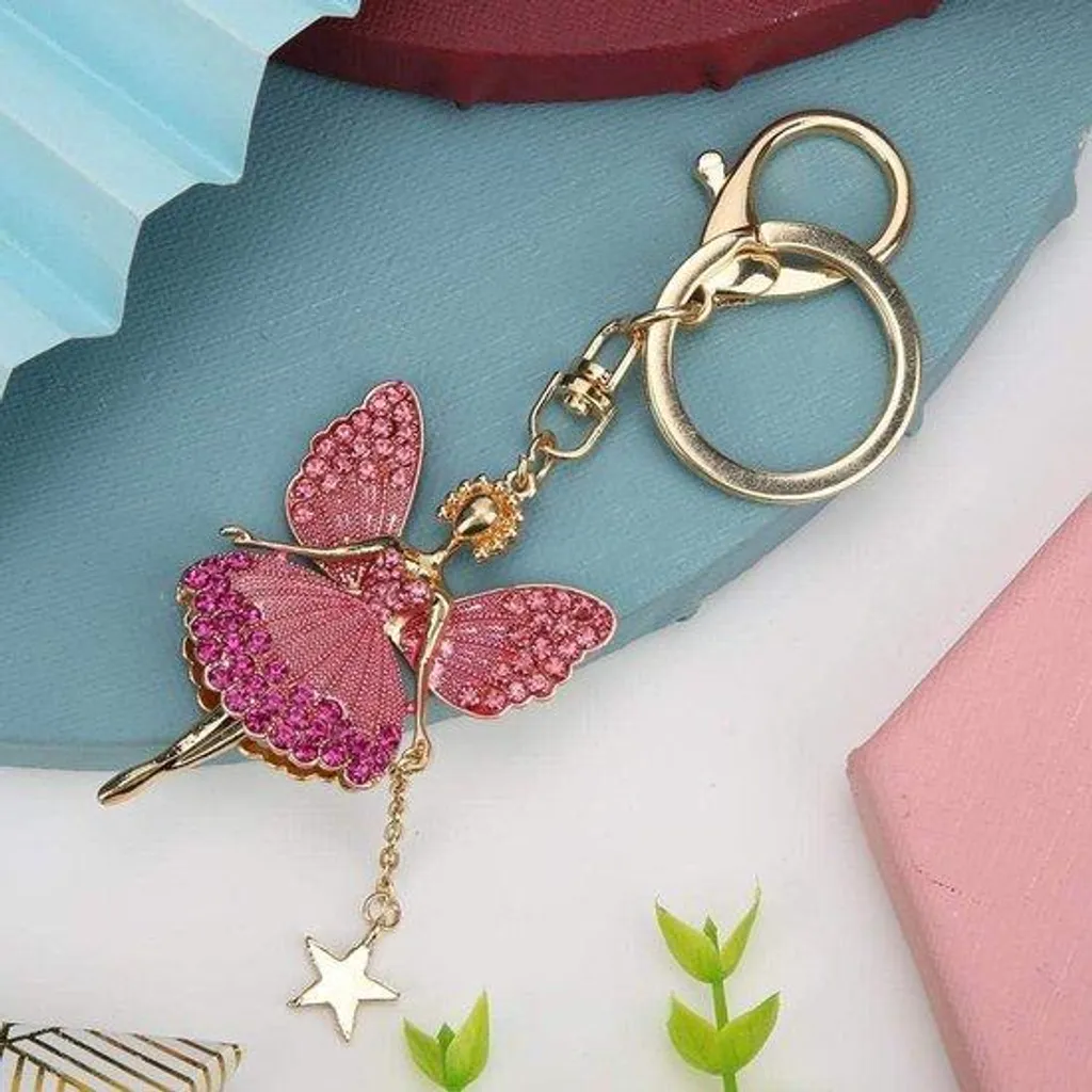 Porte-clés ballerine strass rose - Bijou de sac fille Modèle Étoile