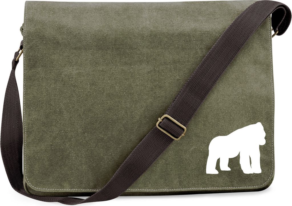 Huuraa Umhängetasche Gorilla Silhouette 14 Liter Military Green Canvas Laptoptasche Geschenkidee