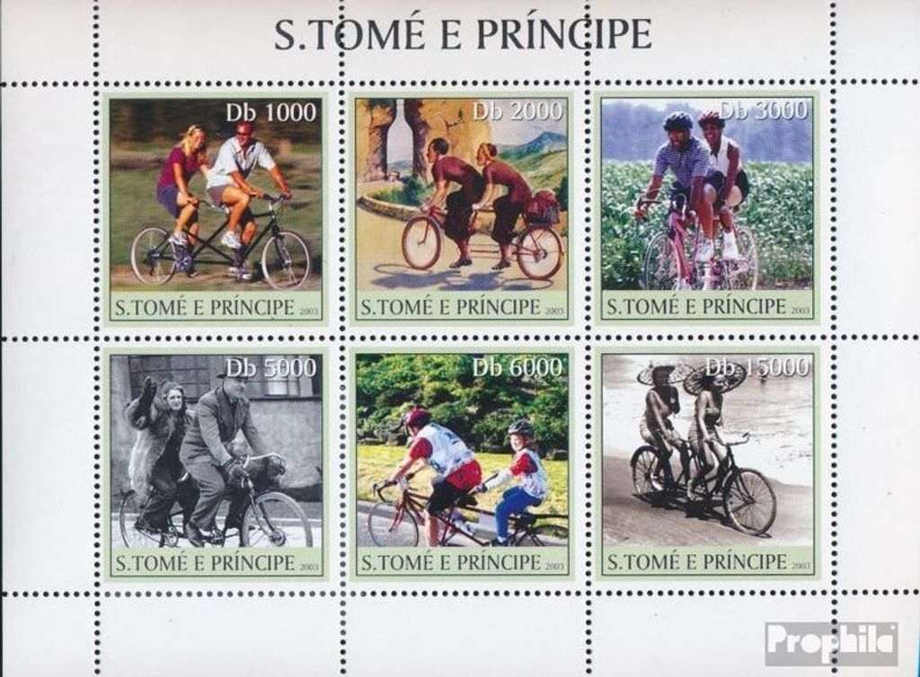 Briefmarken Sao Tome e Principe 2003 Mi 2181-2186 Kleinbogen (kompl. Ausgabe) postfrisch Fahrräder