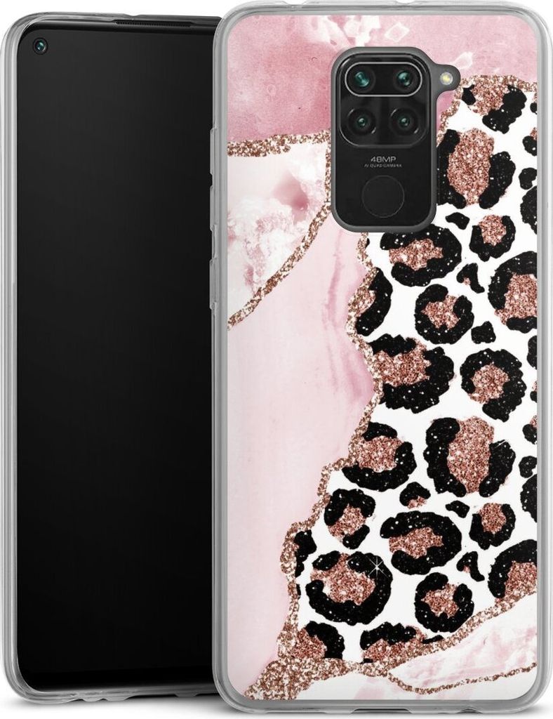 DeinDesign Slim Hülle für Xiaomi Redmi Note 9 Silikon Case Ultra Dünn Handyhülle Glitzer Look Leopard Marmor