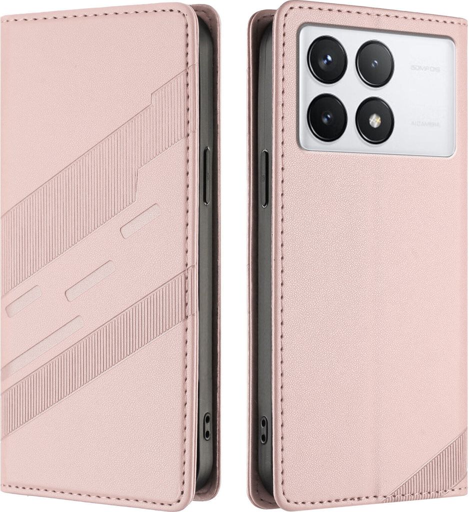 Hülle für Xiaomi Redmi K70 / K70 Pro, Kunstleder Brieftaschen Handyhülle mit Kartenfach und Standfunktion Pink