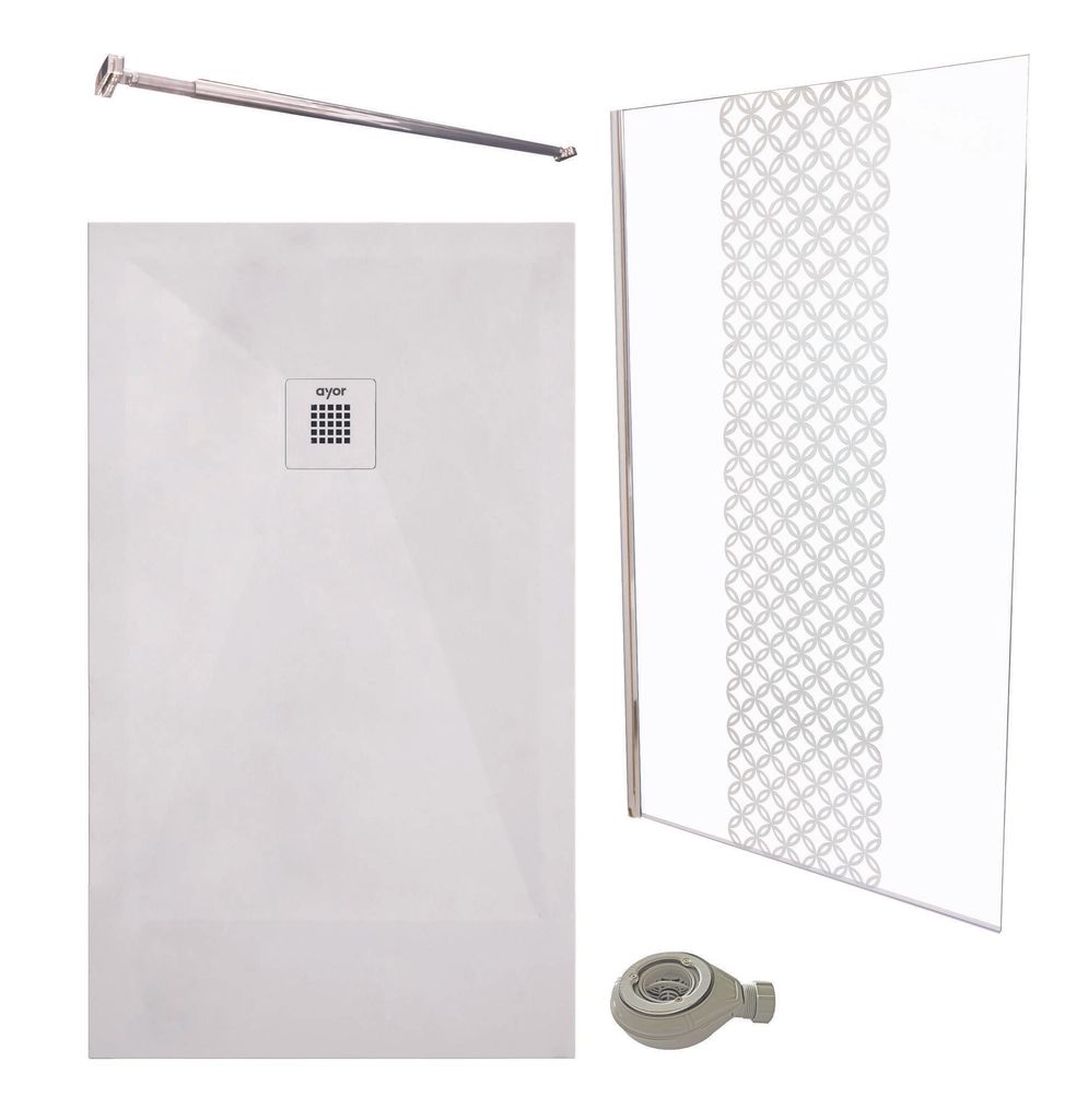 ONDEE ZEN-PACK DUSCHE – Weiße Duschwanne 120 x 80 cm + 120 cm lange Duschwand + Befestigungsstange