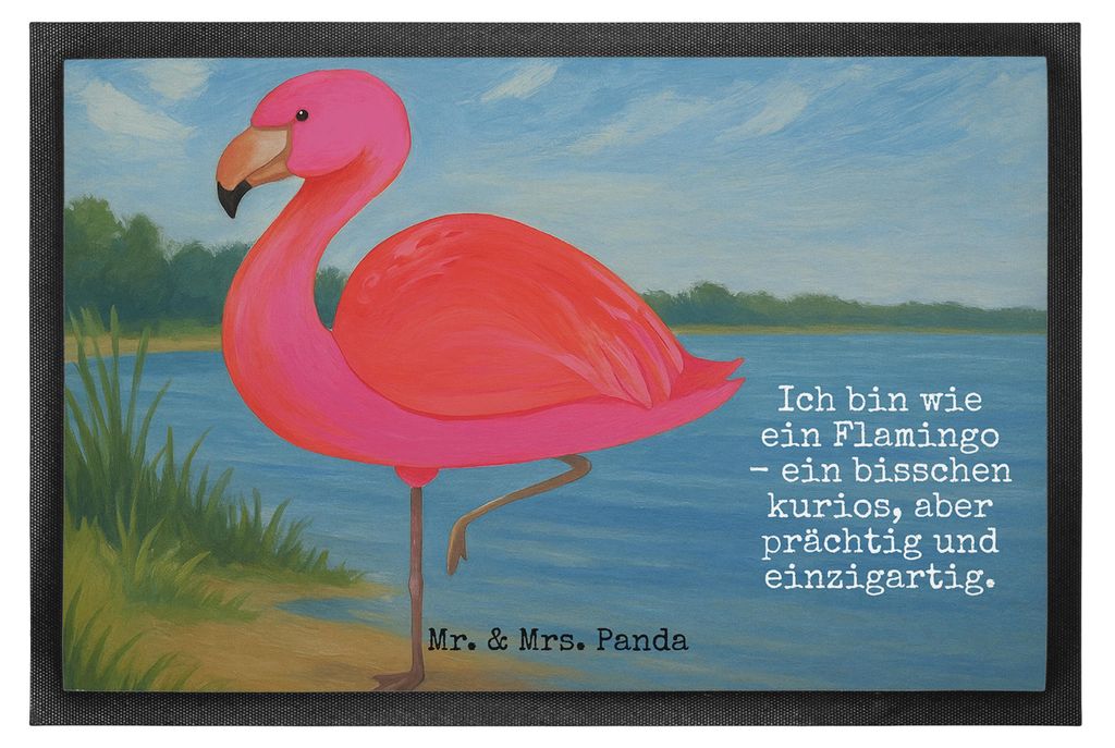 Mr. & Mrs. Panda Eingangsmatte Flamingo Classic Design 50 x 75 cm - Weiß - Geschenk, Bodenvorleger, Sauberlaufmatte, Stolz, Schmutzfangmatte, fuß...