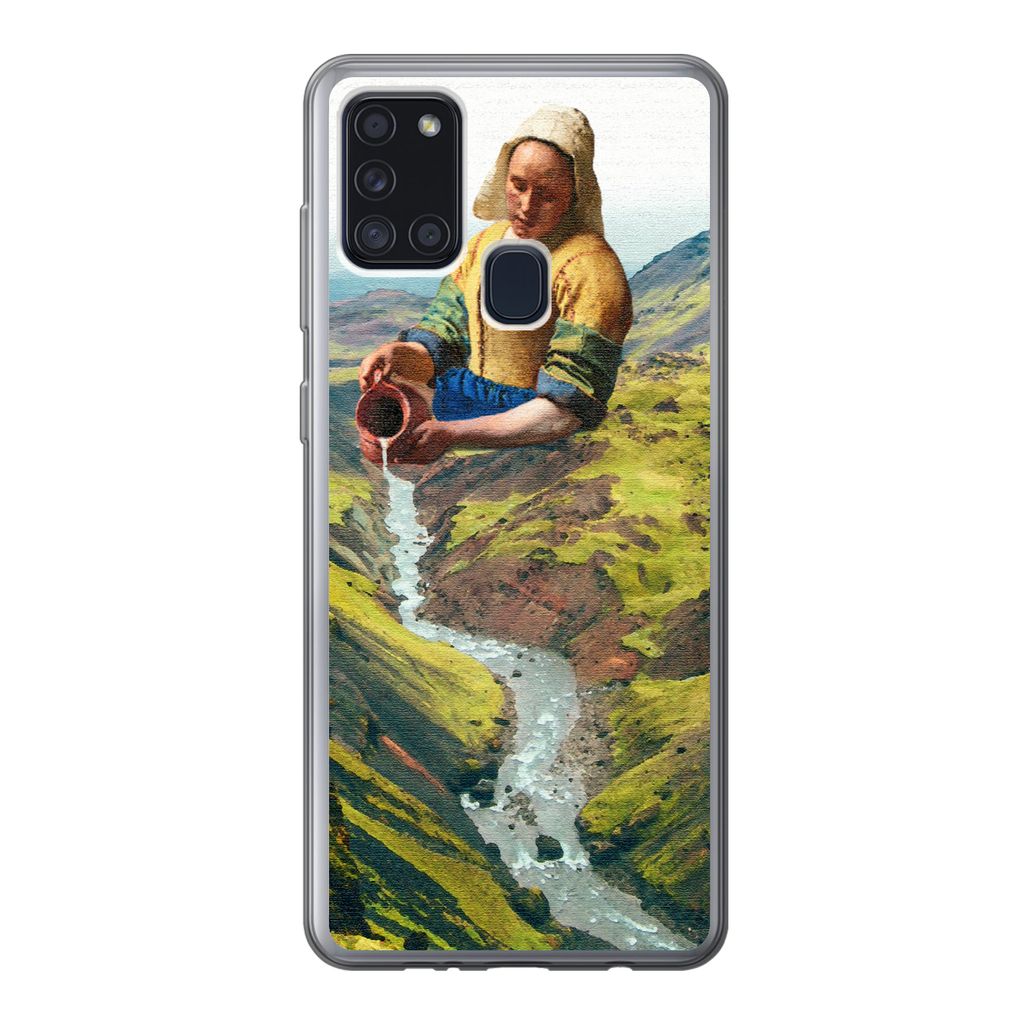 MuchoWow Handyhülle Schutzhülle Hülle für Samsung Galaxy A21s Milchmädchen - Natur - Vermeer Silikon Softcase Handy Hülle - Hartschale