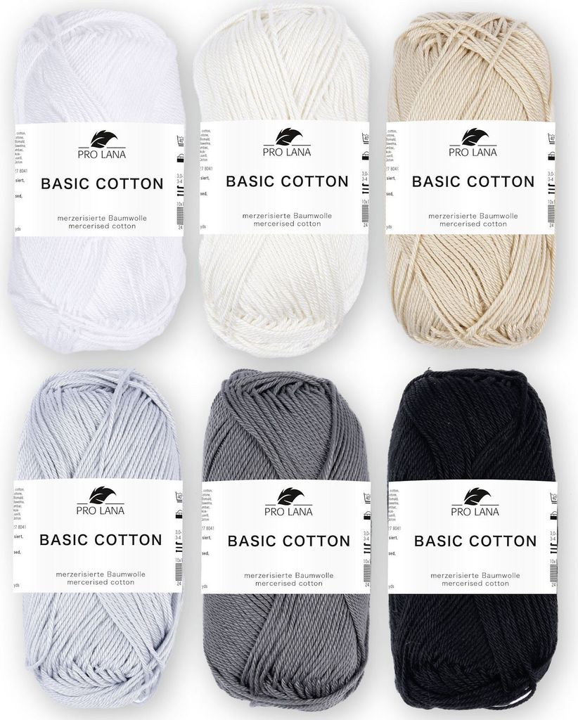 Schwarz-Weiss Mix Set - Pro Lana Basic Baumwolle - 100% Baumwolle 6×50g