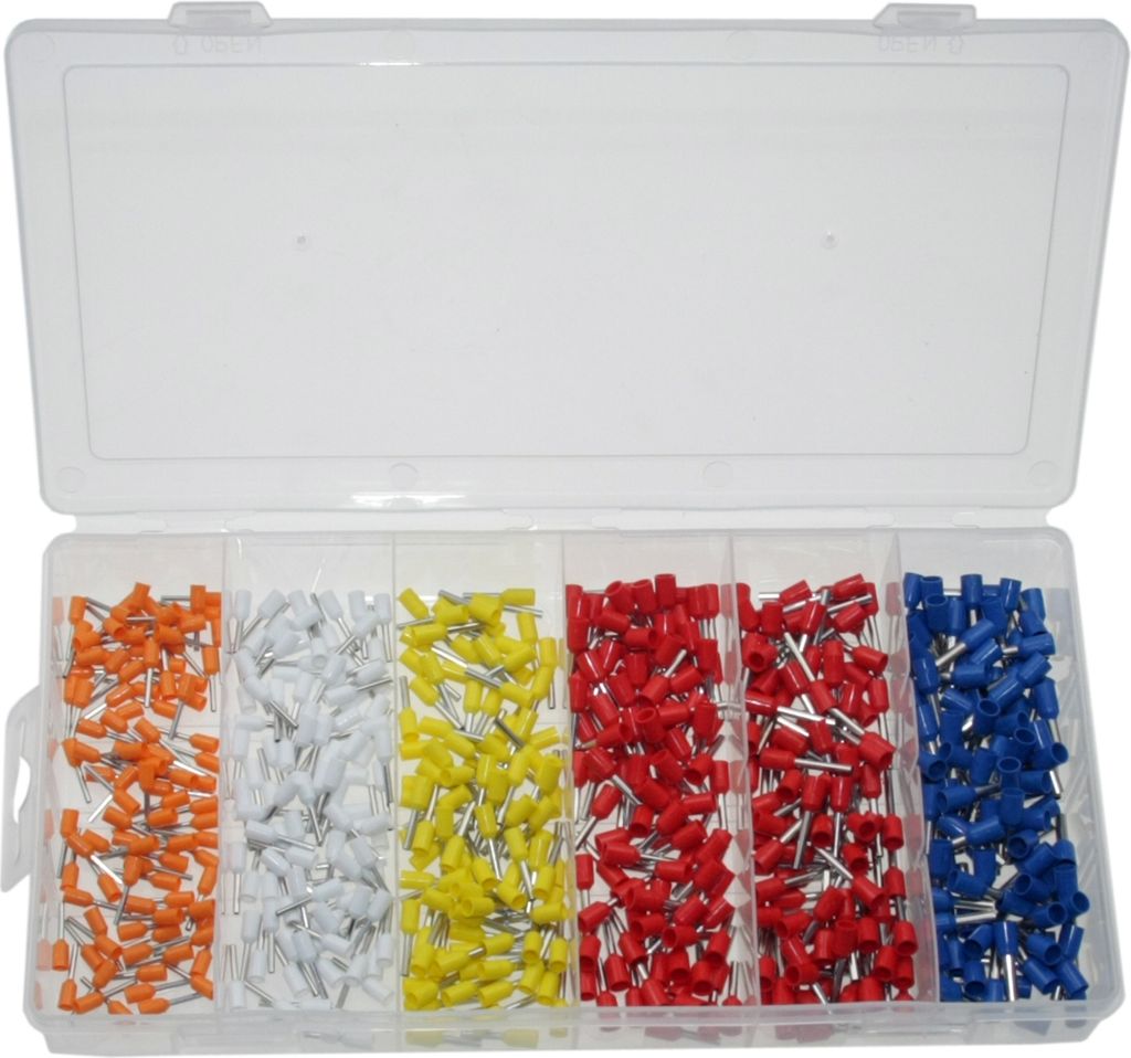 600 x Aderendhülsen-Sortiment - isoliert - Querschnitt 0,5-2,5mm² Länge 8-12 mm
