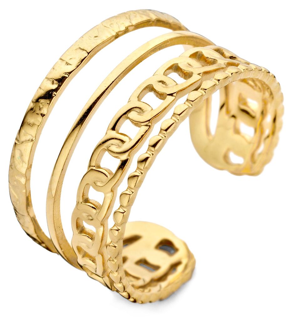 CO88 Collection – 8CR-10046-52 – Mehrreihiger offener Ring aus Stahl – Damenring – Stahl – Größe 52 – Goldfarben