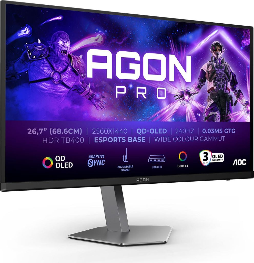 AOC AGON PRO AG276QZD2 Computer-Monitor 67,8 cm (26,7") 2560 x 1440 Pixel Quad HD QD-OLED Grau