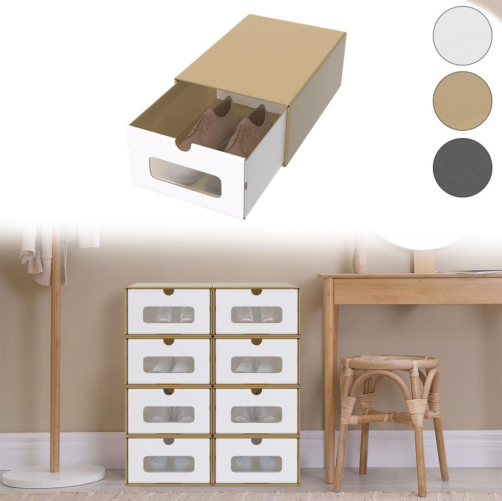 XINZI 10x Schuhboxen Braun-Weiße - Stapelbar, mit Produktbild 