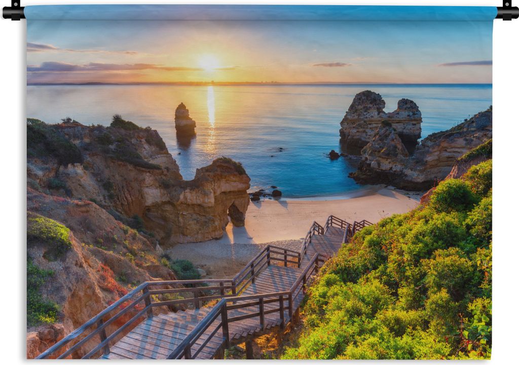 MuchoWow Wandteppich Wandbehang Strand - Meer - Portugal 150x112.50 cm Tapisserie Dekoration Wandtuch - Wanddecke - Wandteppiche