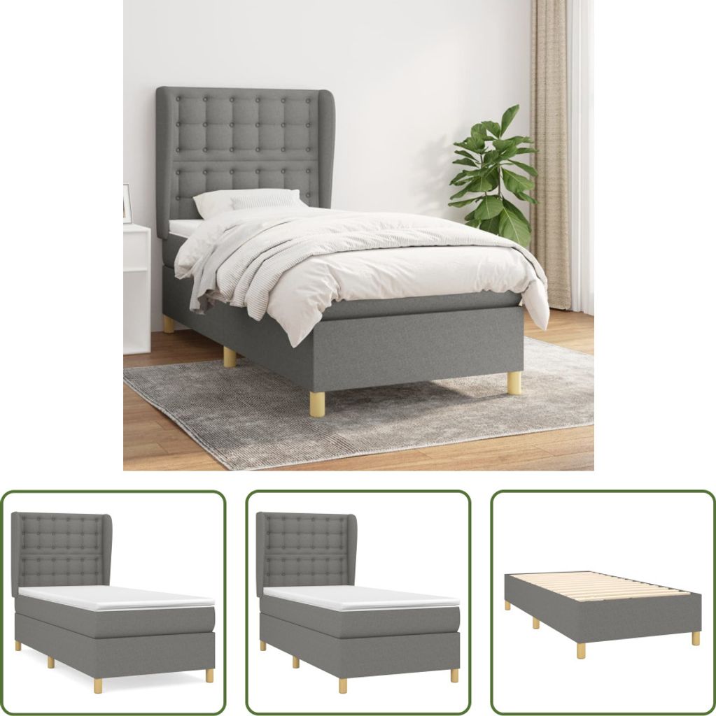 The Living Store Boxspringbett mit Matratze Dunkelgrau 90x200 cm Stoff