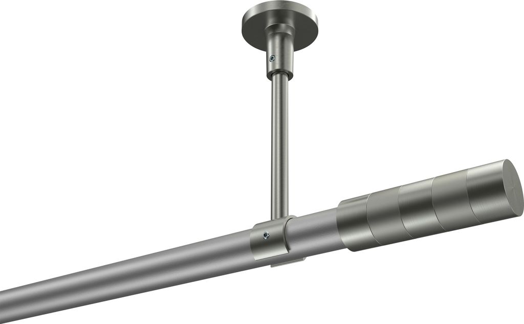 Interdeco Gardinenstange / Vorhangstange Silbergrau / Edelstahl-Optik, Typ Sonette Mavell (Zylinder Bicolor) ohne Ringe, Deckenmontage, 20 mm Ø 1-...
