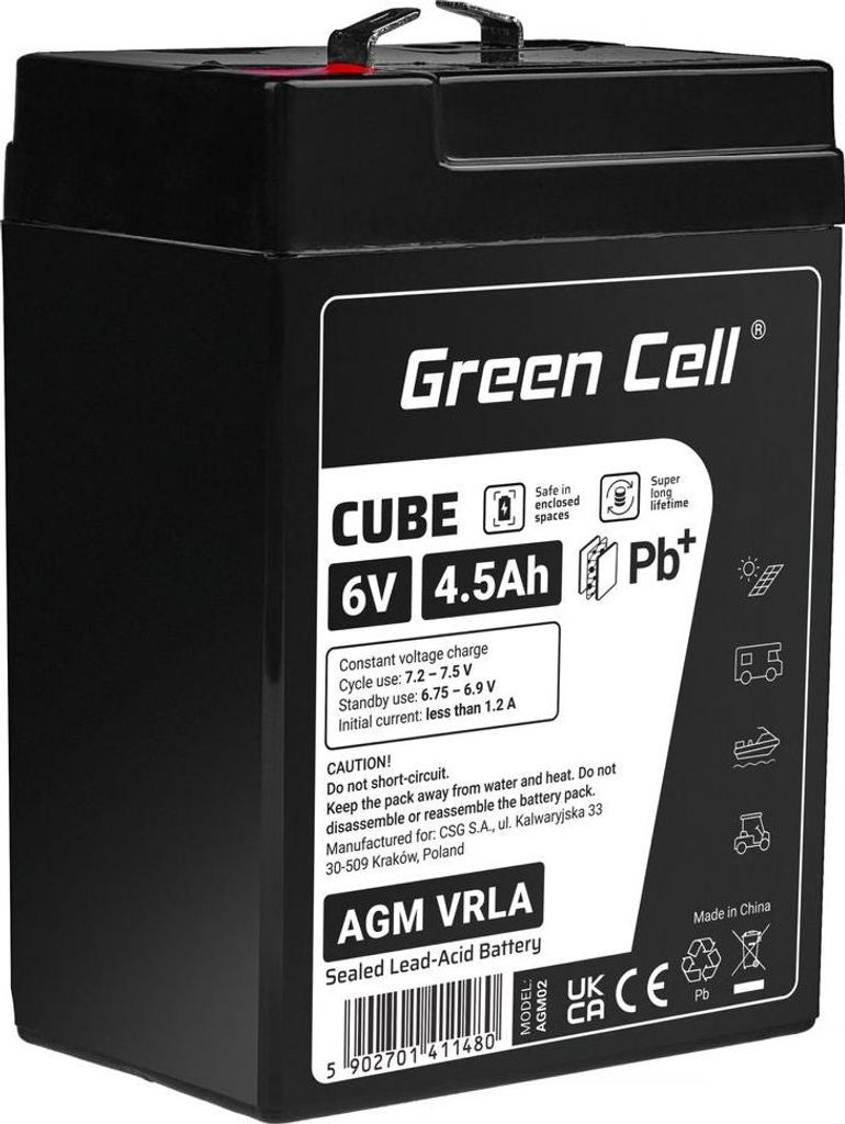Green Cell CUBE AGM IP54 6V 4Ah Gel-Batterie für Roller und Boote