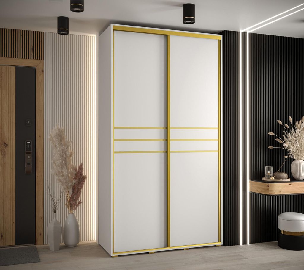 Kleiderschrank YVONA 10 - 140/45 cm, weiß/gold