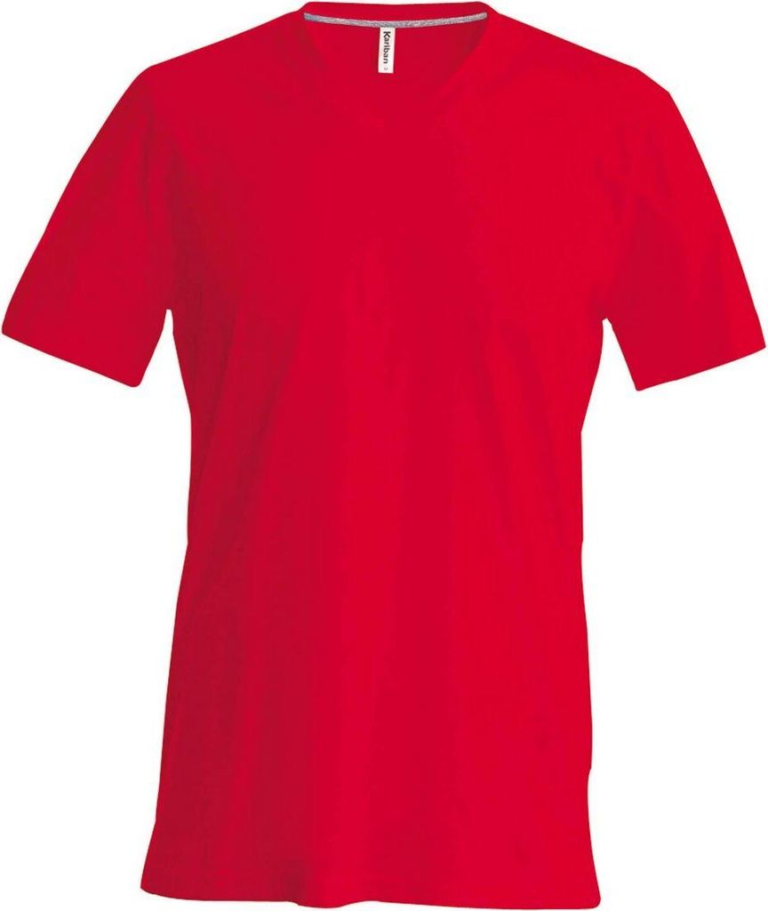 Kariban Herren T-Shirt Kurzarm V-Neck V-Ausschnitt Basic Kurzarmshirt, Größe:4XL, Farbe:Rot