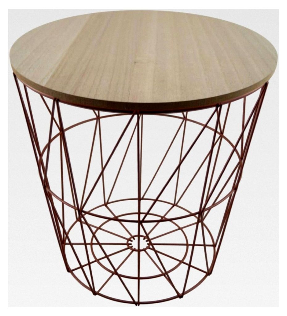 Beistelltisch Drahtkorb in Kupferfarbe - Metallkorb mit Holzdeckel - 34x34 cm (Gr. M)