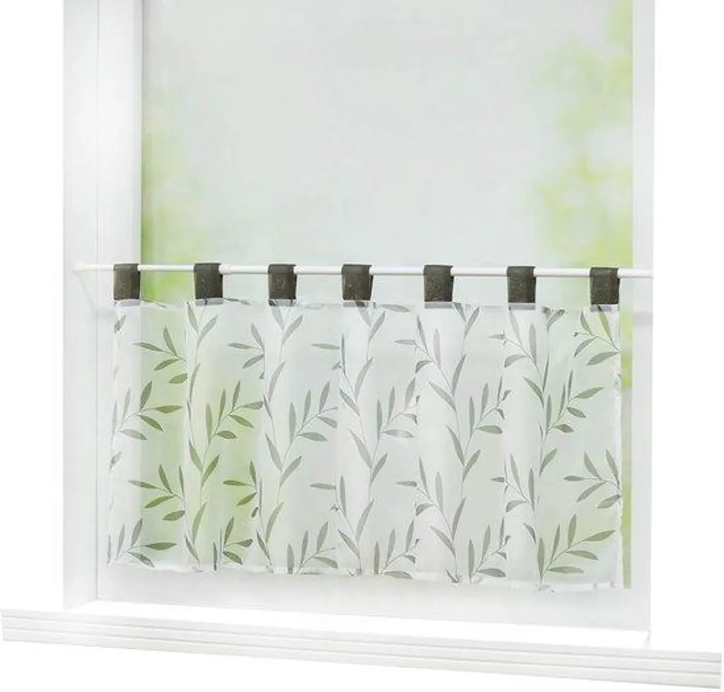 Rideau brise-vue transparent gris, brise-bise motif feuilles 45 x 90 cm