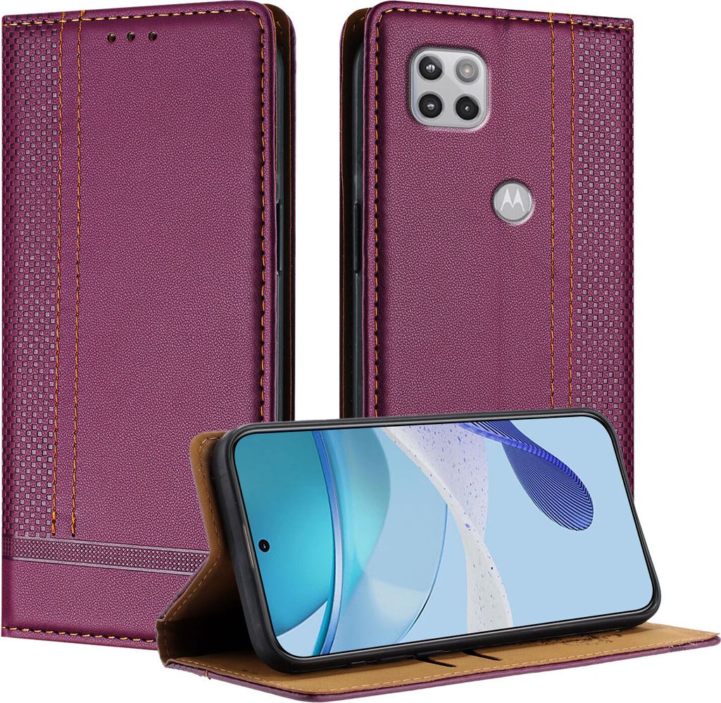 Handyhülle für Motorola Moto G 5G (2020) Leder Flip Klappbare Schutzhülle mit Standfunktion Lila