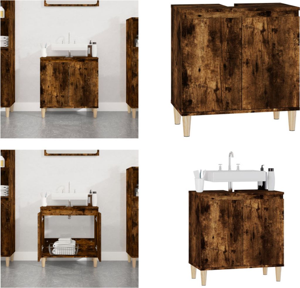 vidaXL Waschbeckenunterschrank Räuchereiche 58x33x60 cm Holzwerkstoff - Waschbeckenschrank - Waschbeckenschränke - Waschbeckenunterschrank - Bade...