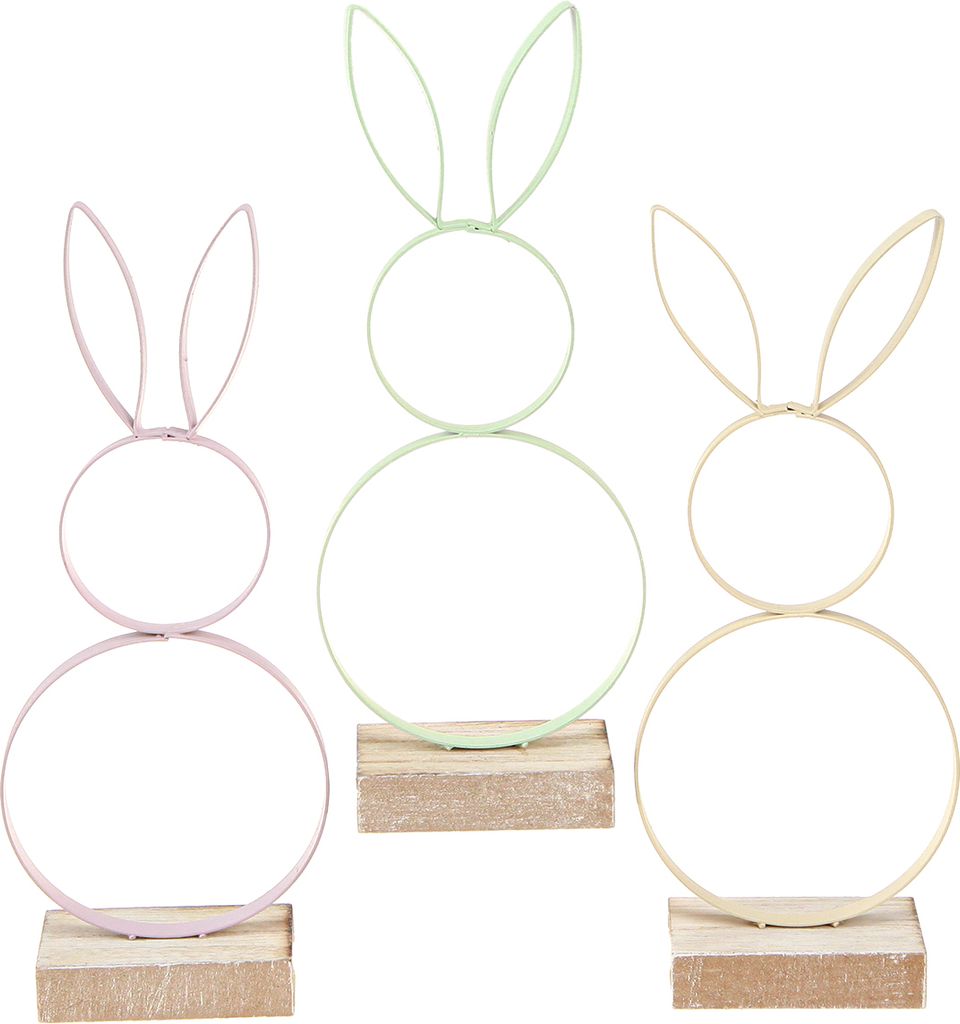 Osterhasen Deko Metall Holz Pastell 21cm Set 3er Frühling, 3 Stück