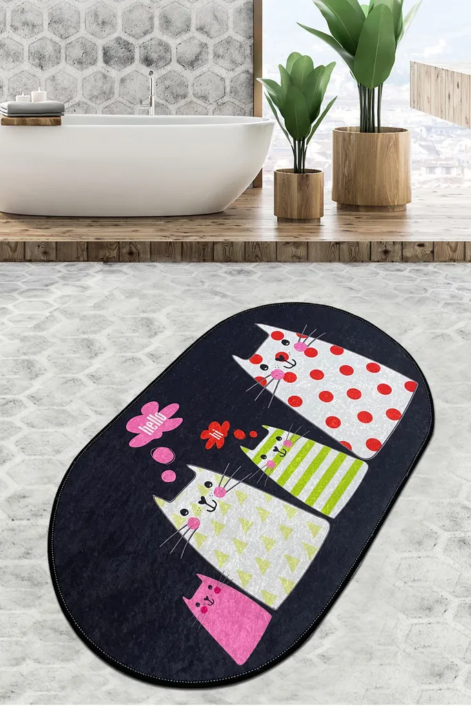 Tapis de bain antidérapant et absorbant Mijolnir Four Cats 70 x 120 cm