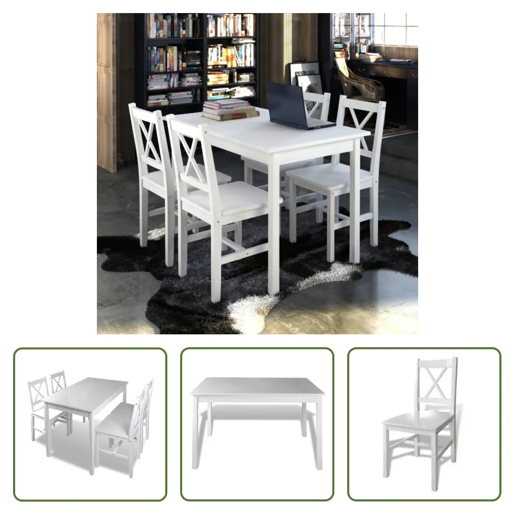 Table de salle à manger avec 4 chaises blanches - Ensemble repas complet - 6