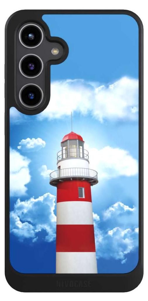 NIVOCASE Hülle für Samsung Galaxy S24+ Handyhülle NIVOcore Case Schwarz Himmel Leuchtturm Wolke