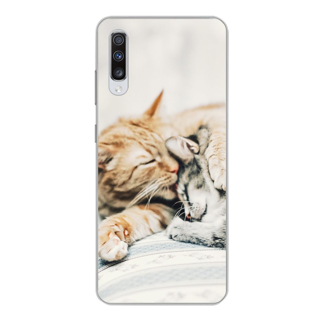 MuchoWow Handyhülle Schutzhülle Hülle für Samsung Galaxy A70 Katzen - Sofa - Wohnzimmer Silikon Softcase Handy Hülle - Schutzhaube