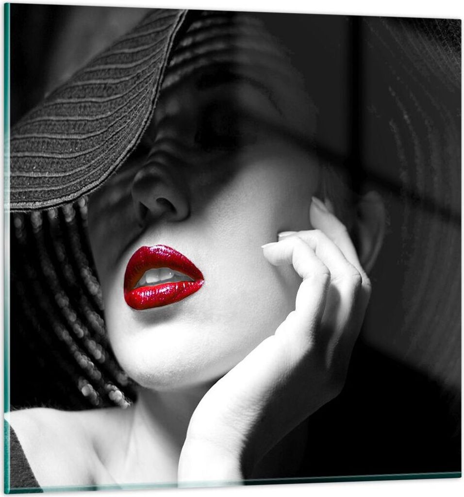 Bilder auf glas - Frau Gesicht Lippen - 40x40cm - Glasbilder - Wandbilder - Kunstdruck - zum Aufhängen bereit - Wanddekoration aus Glas - Glas Bil...