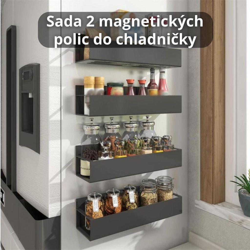 Sada 2 magnetických polic na lednici – Černá – Kovový Obrázek produktu 