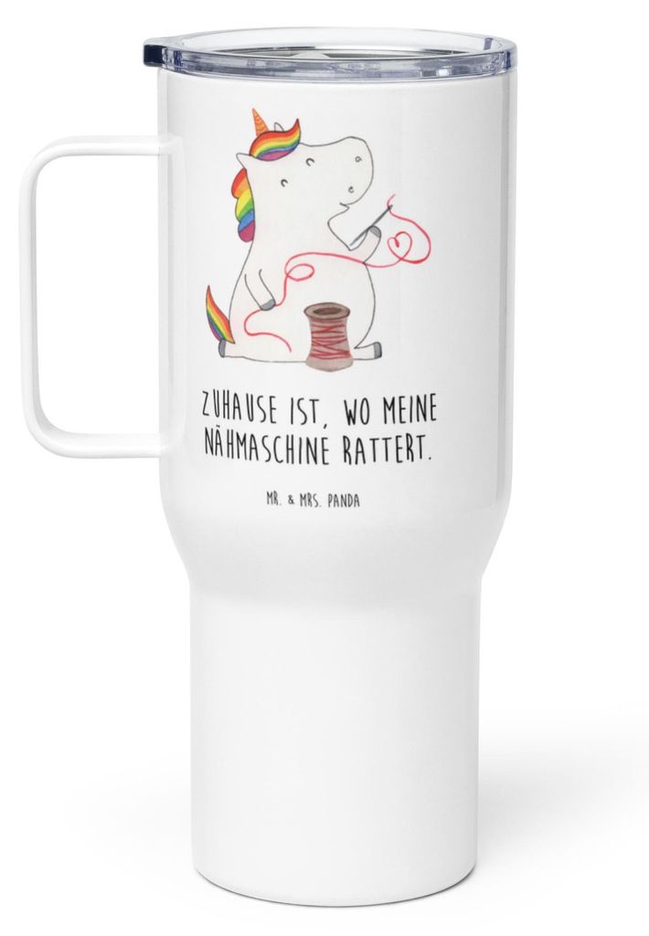 Mr. & Mrs. Panda Kaffee-Thermobecher Einhorn Näherin - Weiß - Geschenk, Häkeln, Thermobecher, Thermos-Becher, Unicorn, Kaffee-to-go-Becher, Bast...