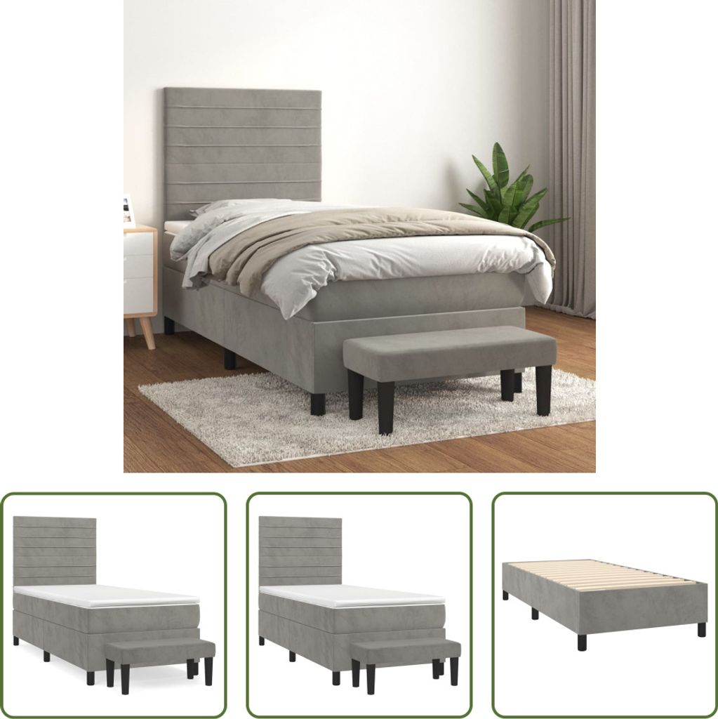 The Living Store Boxspringbett mit Matratze Hellgrau 100x200 cm Samt
