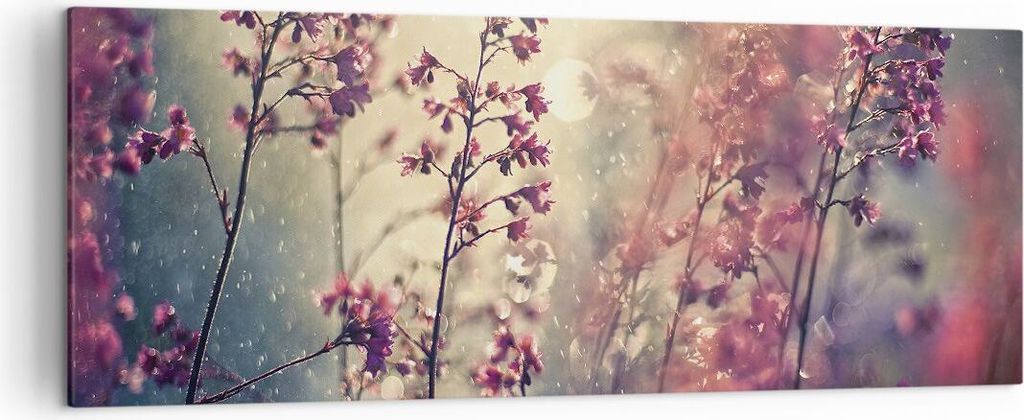 Bild auf Leinwand - Leinwandbild - Einteilig - Blumen Regen Licht - 140x50cm - Wand Bild - Wanddeko - Wandbilder - Leinwanddruck - Bilder - Wanddek...