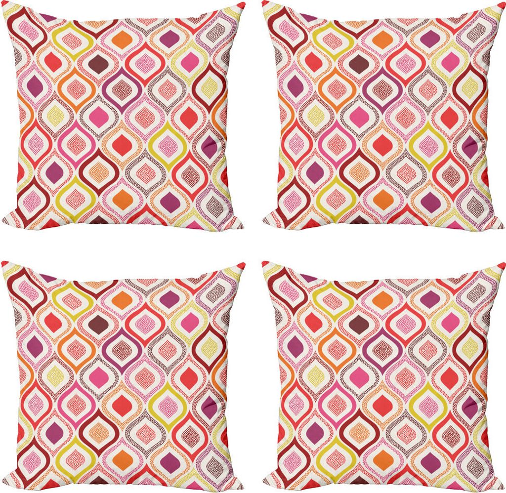 ABAKUHAUS Modern Kissenbezug Set (4 Stück), Dots mit Doodle, Moderner Doppelseitiger Digitaldruck, 60 cm x 60 cm, Mehrfarbig
