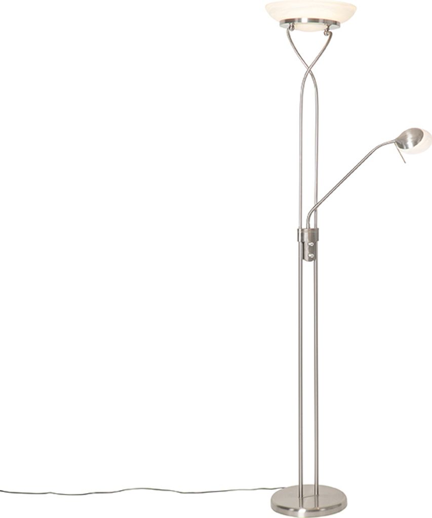 QAZQA - Modern Stehleuchte I Stehlampe I Standleuchte I Lampe I Leuchte Stahl I Silber I nickel matt inkl. LED und Dimmer mit Leselampe - Empoli Di...