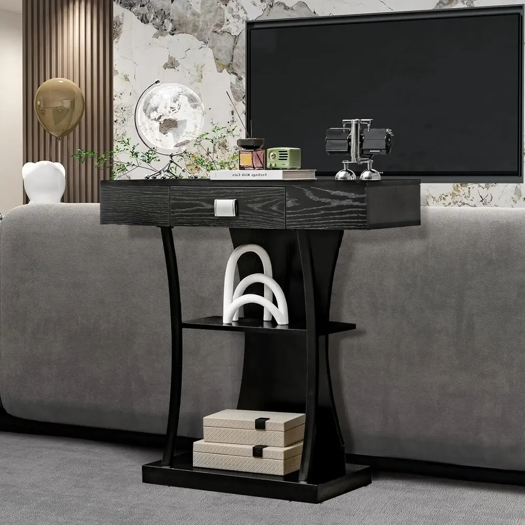 Console en bois noir avec tiroirs et structure métallique - Modèle INDUS