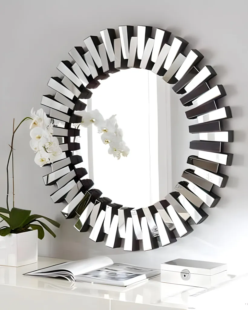 Miroir décoratif mural rond à facettes de luxe pour salon ou entrée