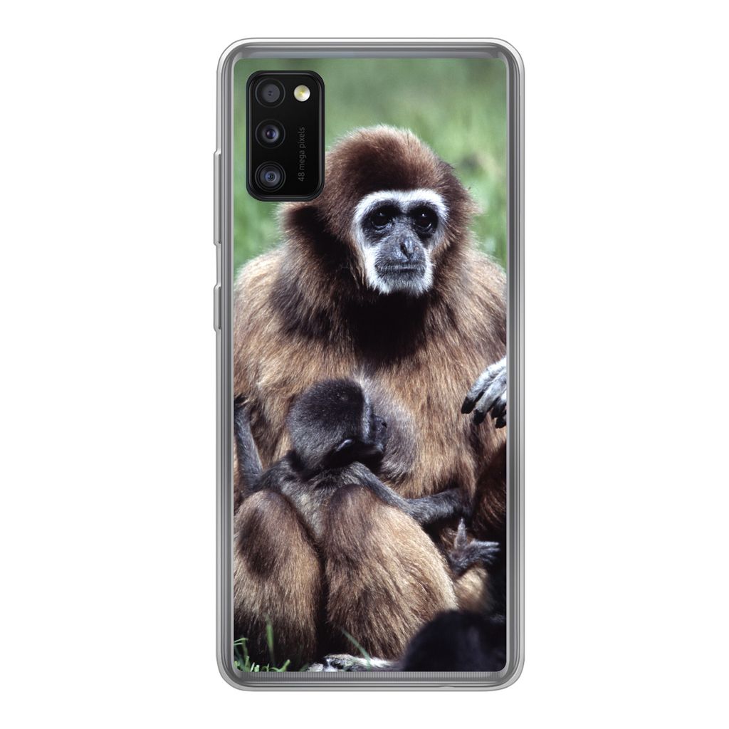 MuchoWow Handyhülle Schutzhülle Hülle für Samsung Galaxy A41 Affe - Pflanzen - Jung Silikon Softcase Handy Hülle - Mobiltelefon